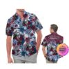 Columbus Blue Jackets America Flag Tropical Floral  Aloha Hawaiian Shirt, Beach Shorts Custom Name For Men Women