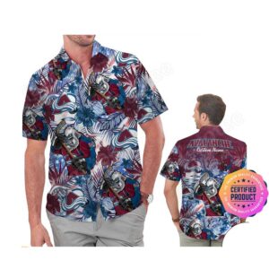 Colorado Avalanche America Flag Tropical Floral  Aloha Hawaiian Shirt, Beach Shorts Custom Name For Men Women