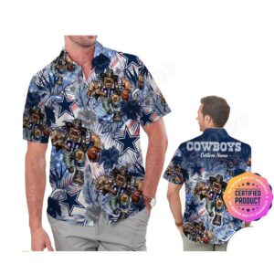 Dallas Cowboys America Flag Tropical Floral  Aloha Hawaiian Shirt, Beach Shorts Custom Name For Men Women