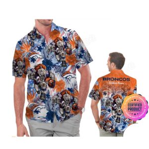 Denver Broncos America Flag Tropical Floral  Aloha Hawaiian Shirt, Beach Shorts Custom Name For Men Women