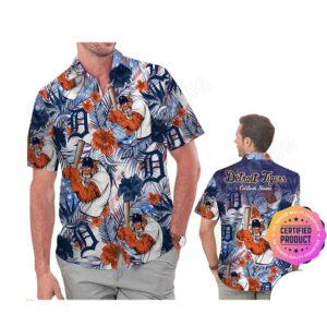 Detroit Tigers America Flag Tropical Floral MLB Aloha Hawaiian Shirt, Beach Shorts Custom Name For Men Women