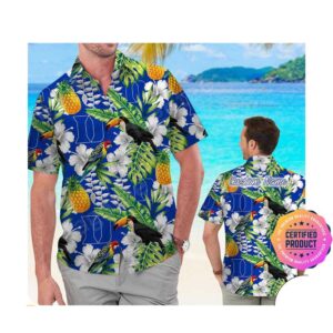 Duke Blue Devils Parrot Floral Tropical Aloha Hawaiian Shirt, Beach Shorts Custom Name For Men Women