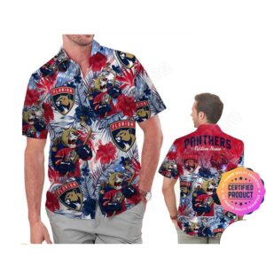 Florida Panthers America Flag Tropical Floral  Aloha Hawaiian Shirt, Beach Shorts Custom Name For Men Women