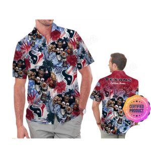 Houston Texans America Flag Tropical Floral  Aloha Hawaiian Shirt, Beach Shorts Custom Name For Men Women