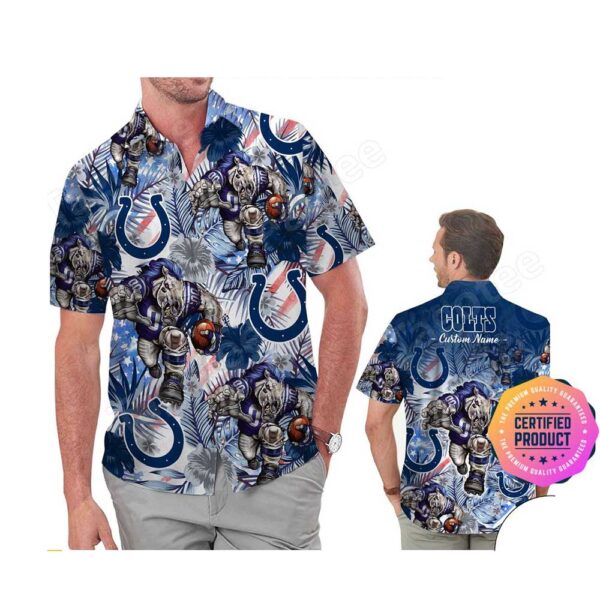 Indianapolis Colts America Flag Tropical Floral  Aloha Hawaiian Shirt, Beach Shorts Custom Name For Men Women