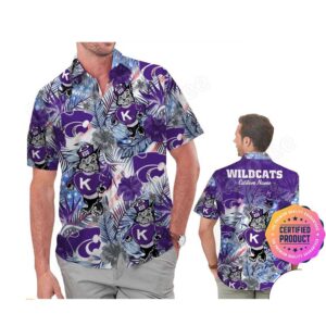 Kansas State Wildcats America Flag Tropical Floral Aloha Hawaiian Shirt, Beach Shorts Custom Name For Men Women