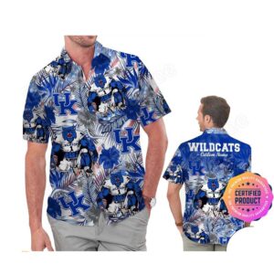 Kentucky Wildcats America Flag Tropical Floral Aloha Hawaiian Shirt, Beach Shorts Custom Name For Men Women