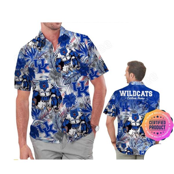 Kentucky Wildcats America Flag Tropical Floral Aloha Hawaiian Shirt, Beach Shorts Custom Name For Men Women