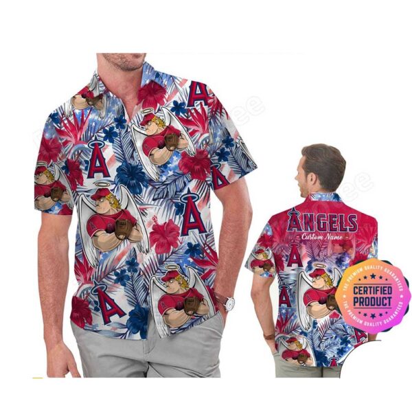 Los Angeles Angels America Flag Tropical Floral MLB Aloha Hawaiian Shirt, Beach Shorts Custom Name For Men Women