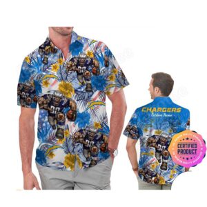 Los Angeles Chargers America Flag Tropical Floral  Aloha Hawaiian Shirt, Beach Shorts Custom Name For Men Women