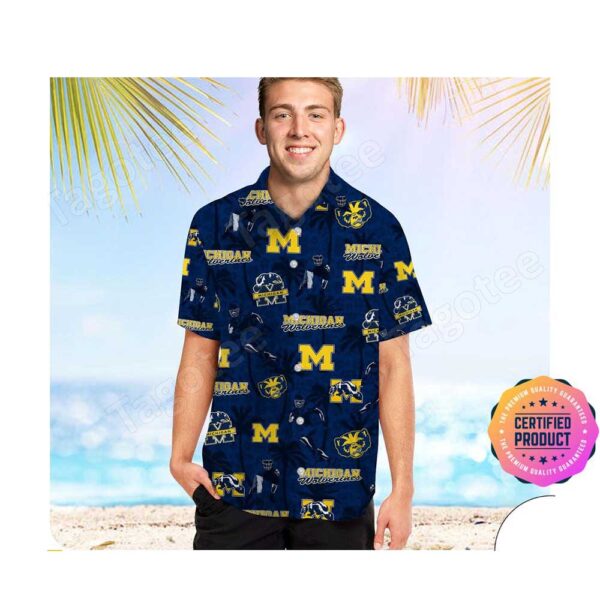 Michigan Wolverines America Flag Tropical Floral Aloha Hawaiian Shirt, Beach Shorts Custom Name For Men Women