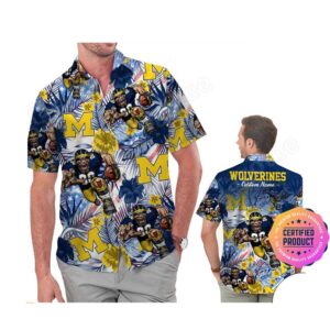 Michigan Wolverines Coconut Aloha Hawaiian Shirt, Beach Shorts Custom Name For Men Women