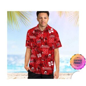 Nebraska Cornhuskers America Flag Tropical Floral Aloha Hawaiian Shirt, Beach Shorts Custom Name For Men Women