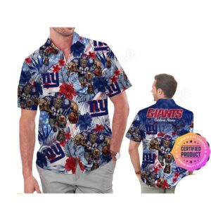 New York Giants America Flag Tropical Floral  Aloha Hawaiian Shirt, Beach Shorts Custom Name For Men Women