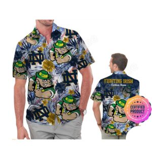 Notre Dame Fighting Irish Coconut Aloha Hawaiian Shirt, Beach Shorts Custom Name For Men Women