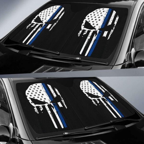 Thin Blue Line Punisher Skull Police Car Auto Sunshade