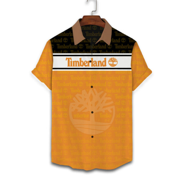 Timberland Logo Print Orange Hawaiian Shirt Shorts and Flip Flops Combo