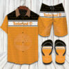 Timberland Logo Print Orange Hawaiian Shirt Shorts and Flip Flops Combo