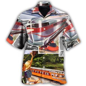 Train retro Hawaiian Shirt, Beach Shorts