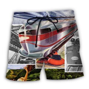 Train retro Hawaiian Shirt, Beach Shorts