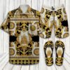 Versace Golden Medusa White Stripe Luxury Brand Brand Hawaiian Shirt Shorts and Flip Flops Combo