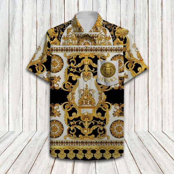 Versace Golden Luxury Brand Hawaiian Shirt Shorts and Flip Flops Combo