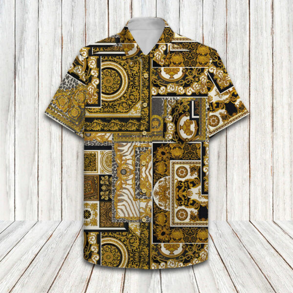 Versace Barocco Mosaic Print Luxury Brand Hawaiian Shirt Shorts and Flip Flops Combo