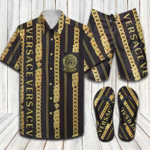 Versace Chain Pinstripe Flip Flops And Combo Hawaiin Shirt Shorts