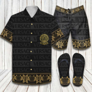 Versace Couture Brand Luxury Limited Flip Flops And Combo Hawaiin Shirt Shorts