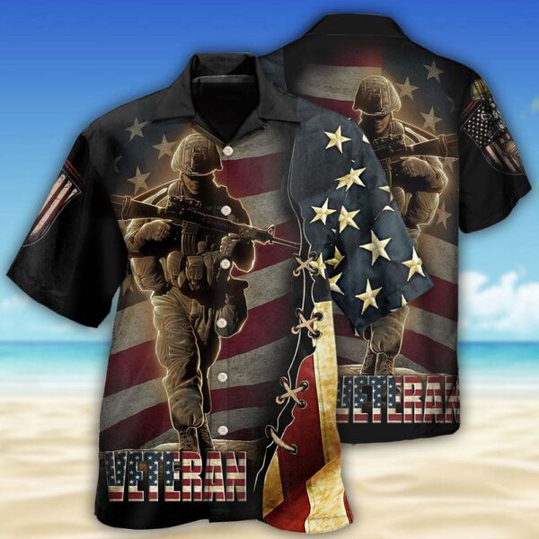 Veteran US Flag Hawaiian Shirt, Beach Shorts