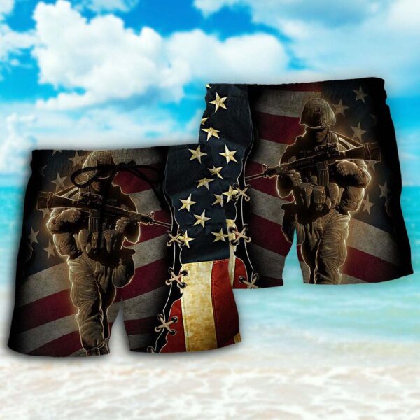 Veteran US Flag Hawaiian Shirt, Beach Shorts