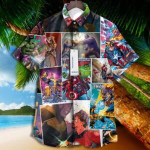 All Super Hero And Thanor Avengers Endgame Comics Tropical Aloha Hawaiian Shirt