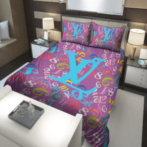 am louis vuitton logo combined with numberst purple 26 bedding set 4