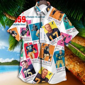 Green Bay Packers 1959 Retrocards Set Vintage Aloha Hawaiian Shirt