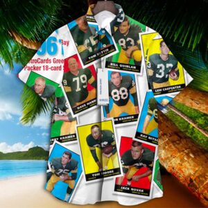 Green Bay Packers 1961 Retrocards Set Vintage Aloha Hawaiian Shirt