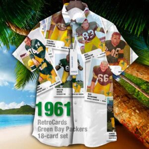 Green Bay Packers 1961 Retro Cards Vintage Aloha Hawaiian Shirt