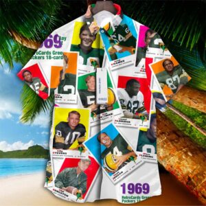 Green Bay Packers 1969 Retrocards Set Vintage Aloha Hawaiian Shirt