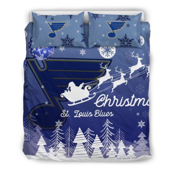 Merry Christmas St Louis Blues Hockey Sport Luxury Bedding Set Duvet Cover Comforter Cover and Pillow Case