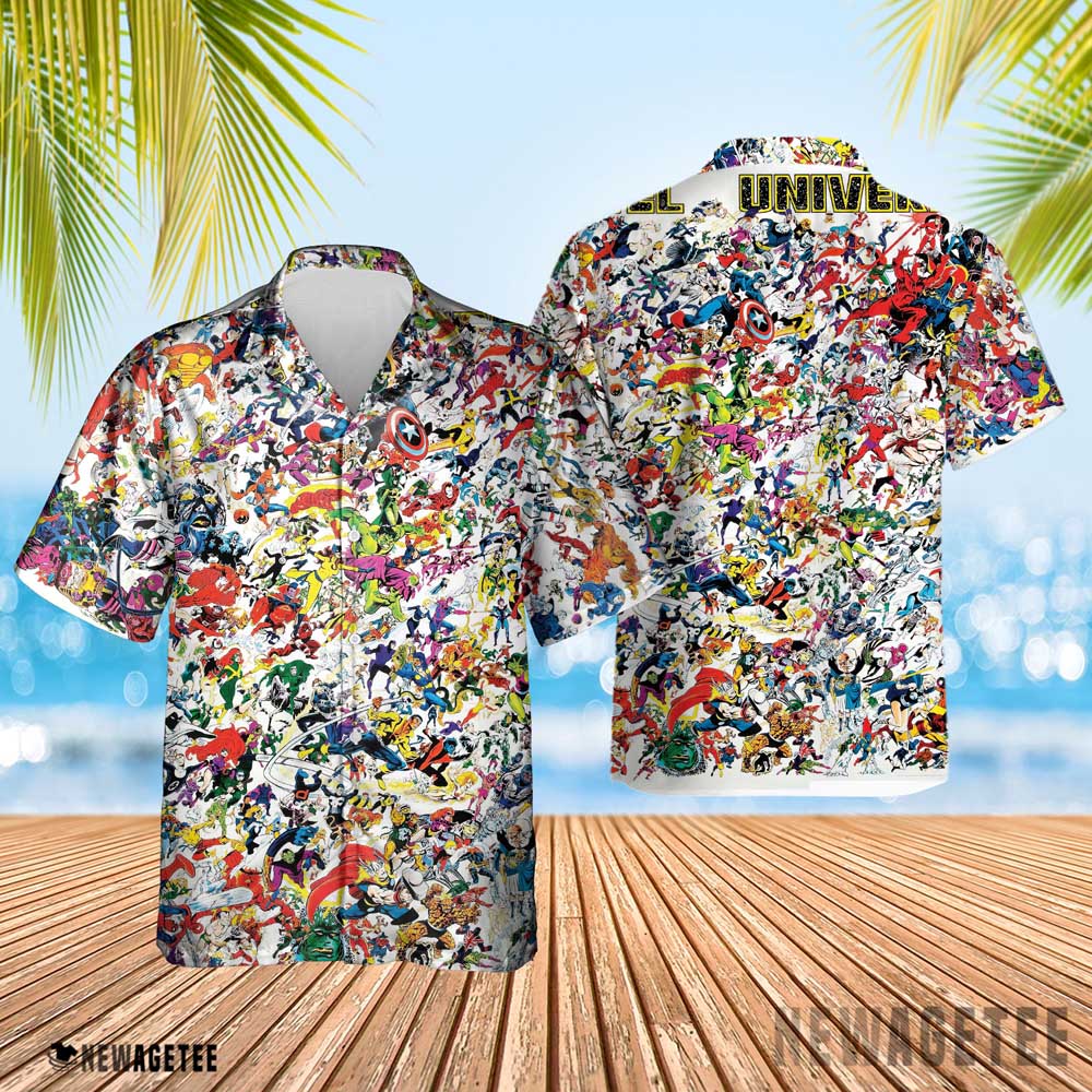 Marvel Universe Promotional Poster Hawaiian Shirt Beach Shorts Short Sleeve Button Up