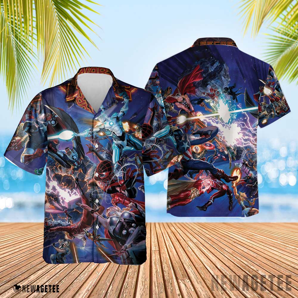 Marvel Universe Promotional Poster Hawaiian Shirt Beach Shorts Short Sleeve Button Up