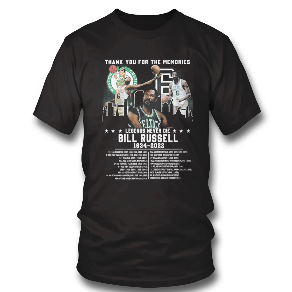 Boston Celtics Bill Russell 1934 2022 Thank You For The Memories Shirt