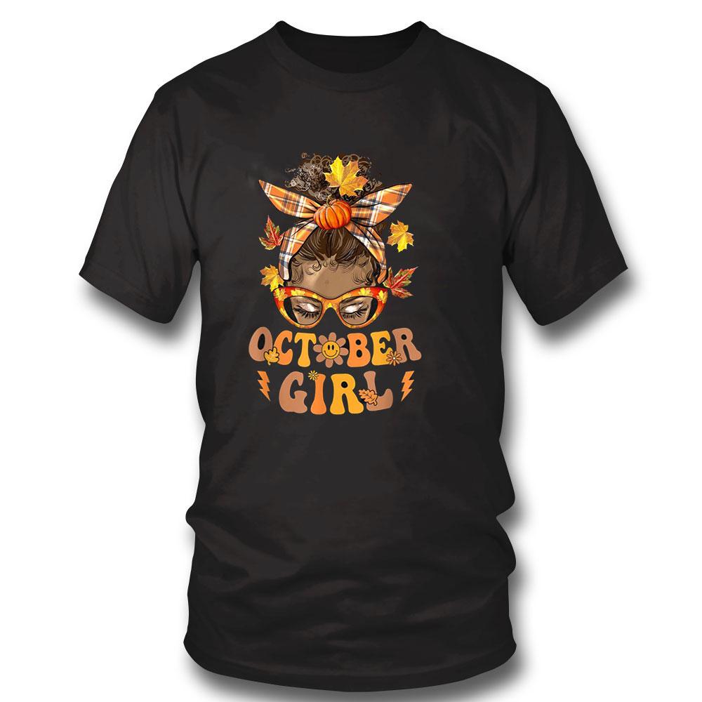 Funny Thanksgiving Shirt Retro Groovy October Girl Messy Bun Halloween Thanksgiving Long Sleeve, Ladies Tee