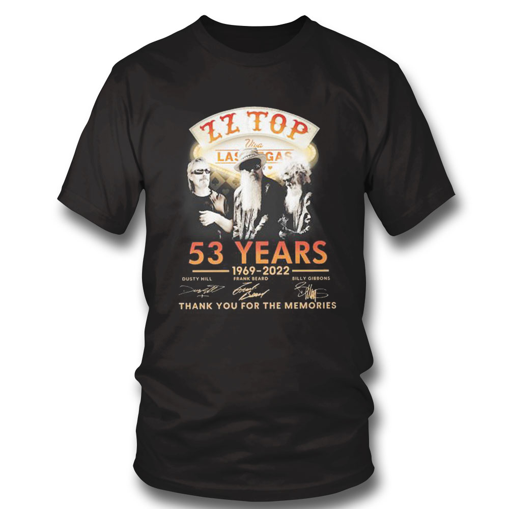 Zz Top Viva Las Vegas 53 Years 1969 2022 Thank You For The Memories Signatures Shirt Hoodie, Long Sleeve, Tank Top