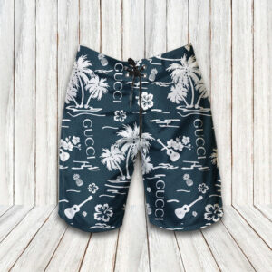 Gucci Pattern Navy 2022 Hawaiian Shirt Beach Shorts and Flip Flops Combo