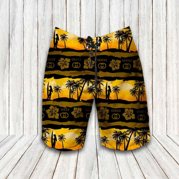 Gucci Coconut tree 2022 Hawaiian Shirt Beach Shorts and Flip Flops Combo