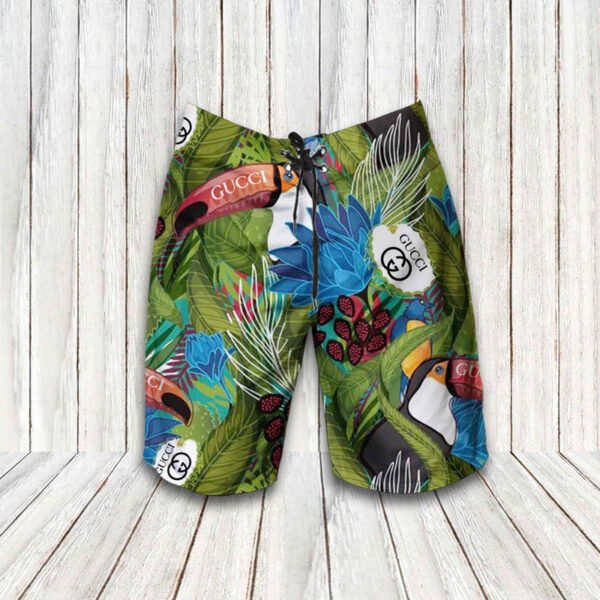 Gucci Parrot Aloha 2022 Hawaiian Shirt Beach Shorts and Flip Flops Combo