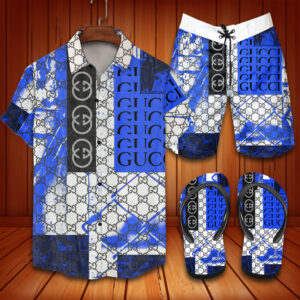 Gucci Brand Logo 2022 Combo Hawaiian Shirt Beach Shorts And Flip Flop