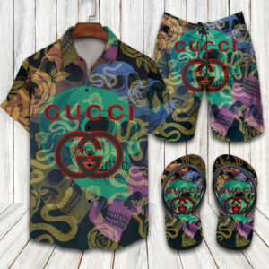 Gucci Colorful Deep Sea Coral 2022 Hawaiian Shirt Beach Shorts and Flip Flops Combo