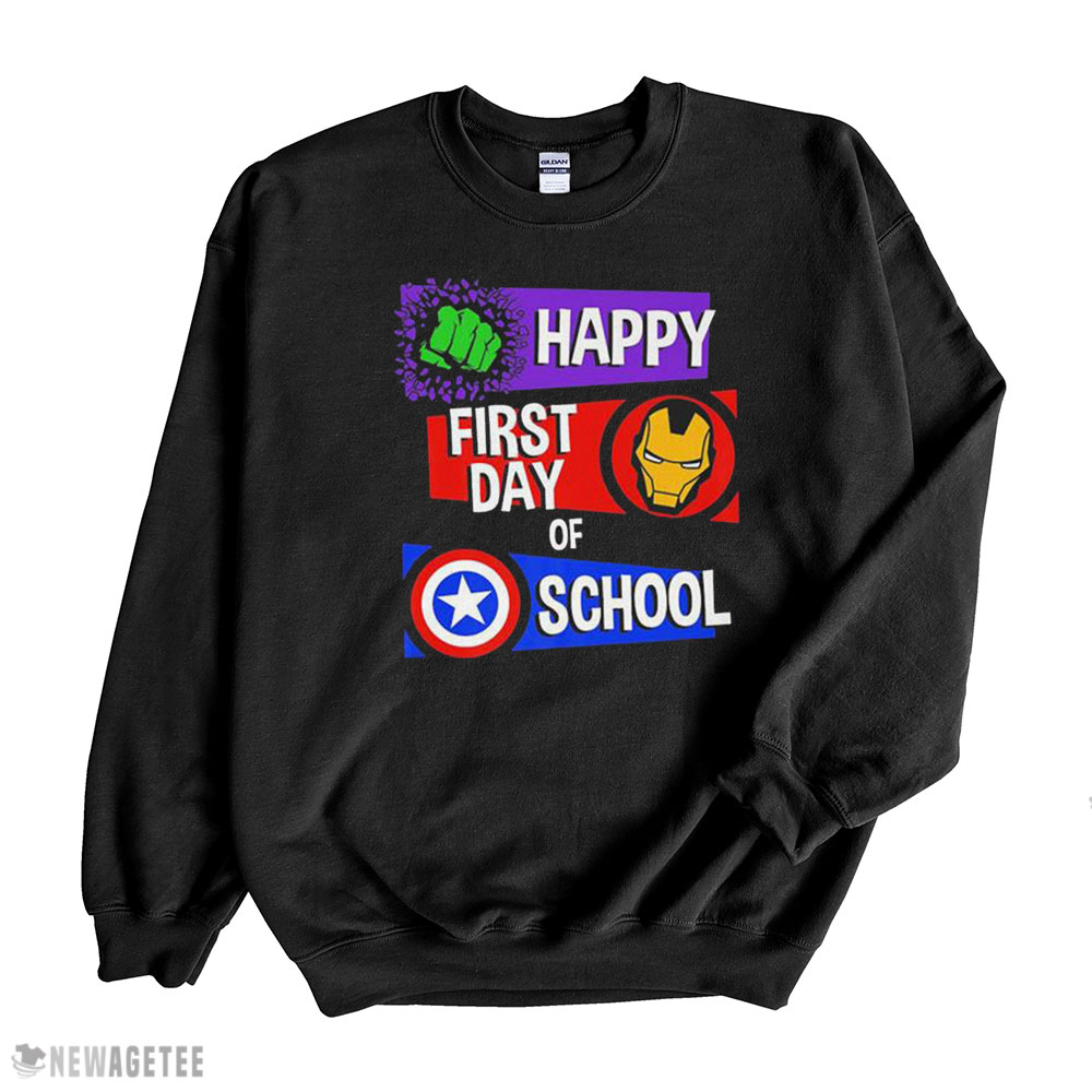 Marvel Avengers Happy First Day Of School Text Shirt Long Sleeve, Ladies Tee
