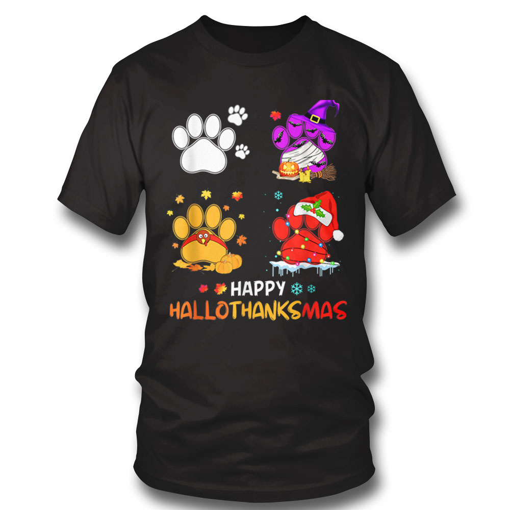 Happy Hallothanksmas Cute Paw Dogs And Pumpkin Turkey T-shirt Long Sleeve, Ladies Tee